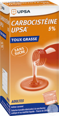 UPSA Carbocistéine 5% Toux Grasse Adulte Sirop Sans Sucre Flacon 200ml