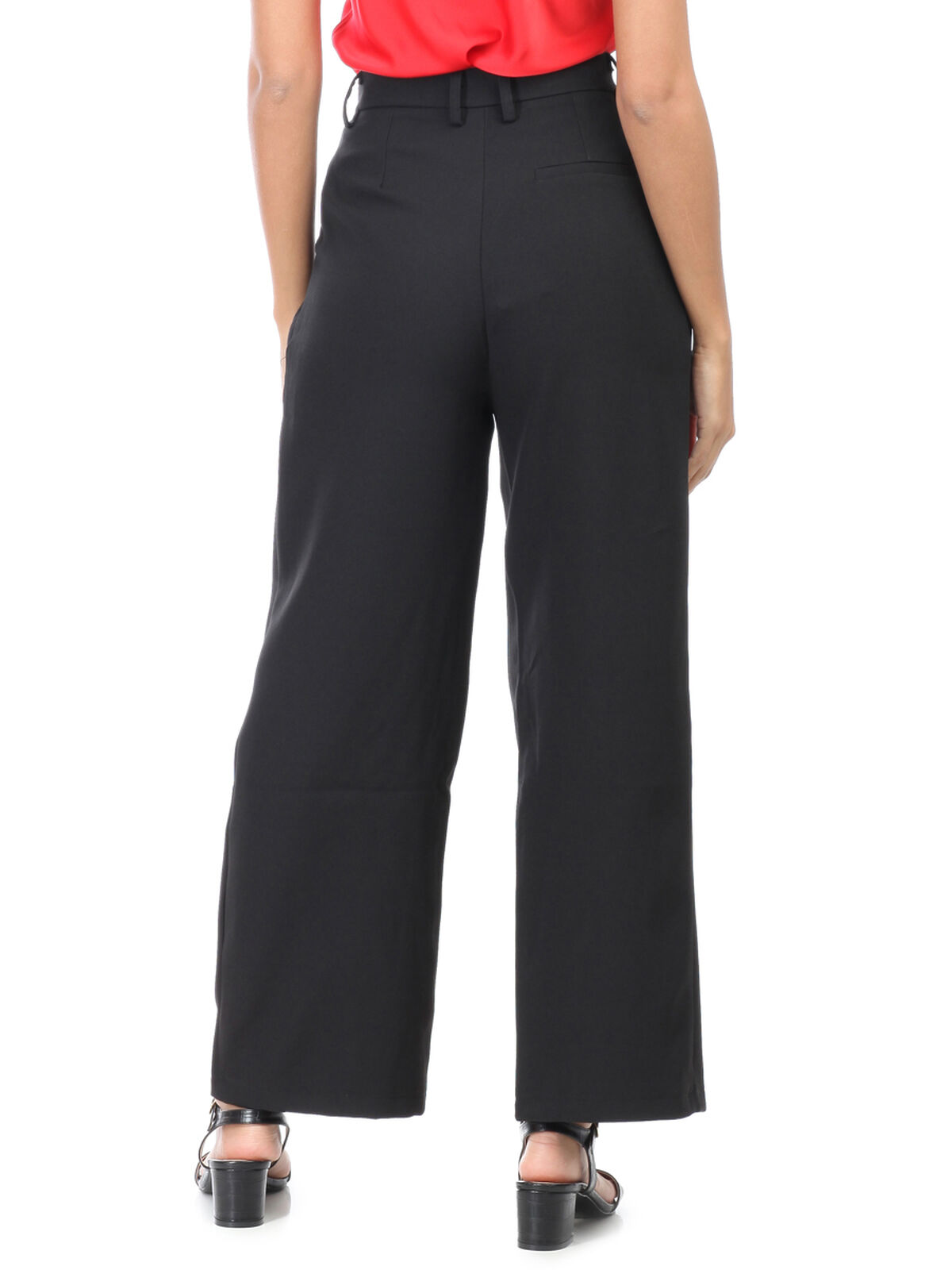 Pantalon palazzo en crêpe taille haute- Noir