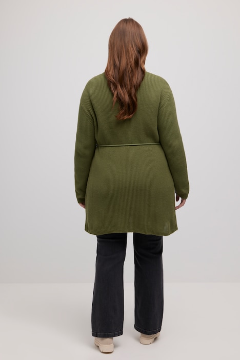Strickjacke, Bindegürtel, Rippstrick, Biobaumwolle