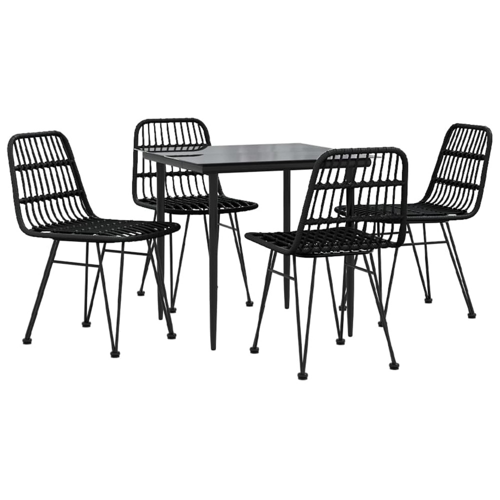 Mobilier à dîner de jardin 5 pièces noir résine tressée