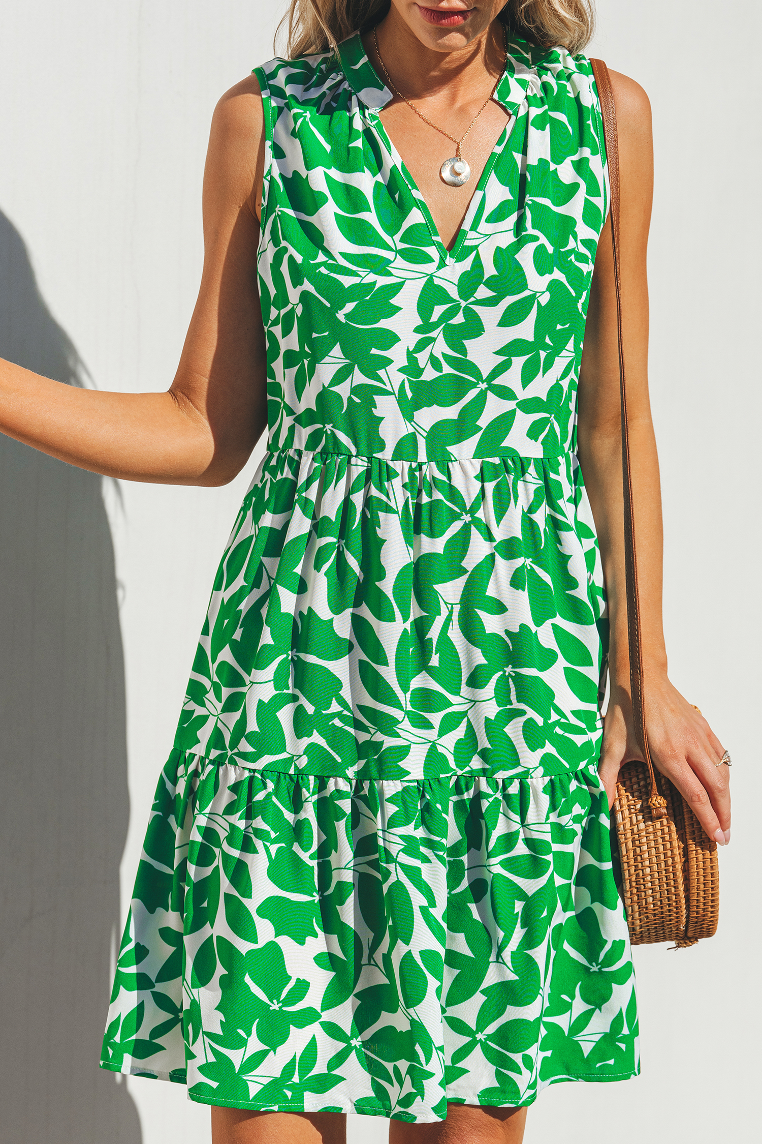 Robe mini trapèze sans manches verte