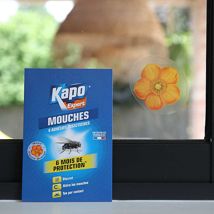 Pack 4 Adhésifs anti-mouches insecticides Kapo exports motif fleurs orange