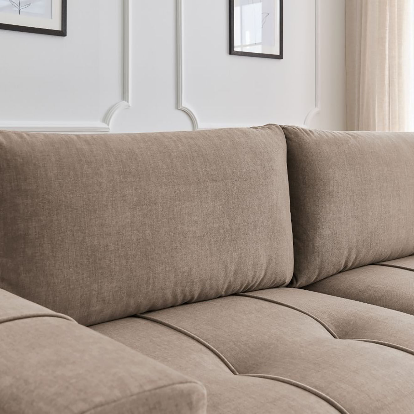 Bobochic Canapé droit convertible en Velours 3 places Arsène avec coffre taupe - 248x105x90 cm