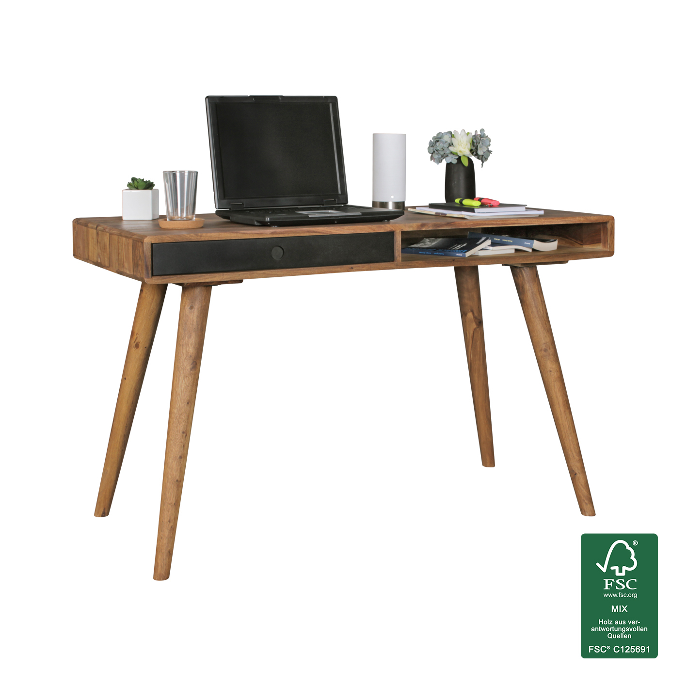 Schreibtisch - Sheesham massiv - schwarz - 117x60 cm