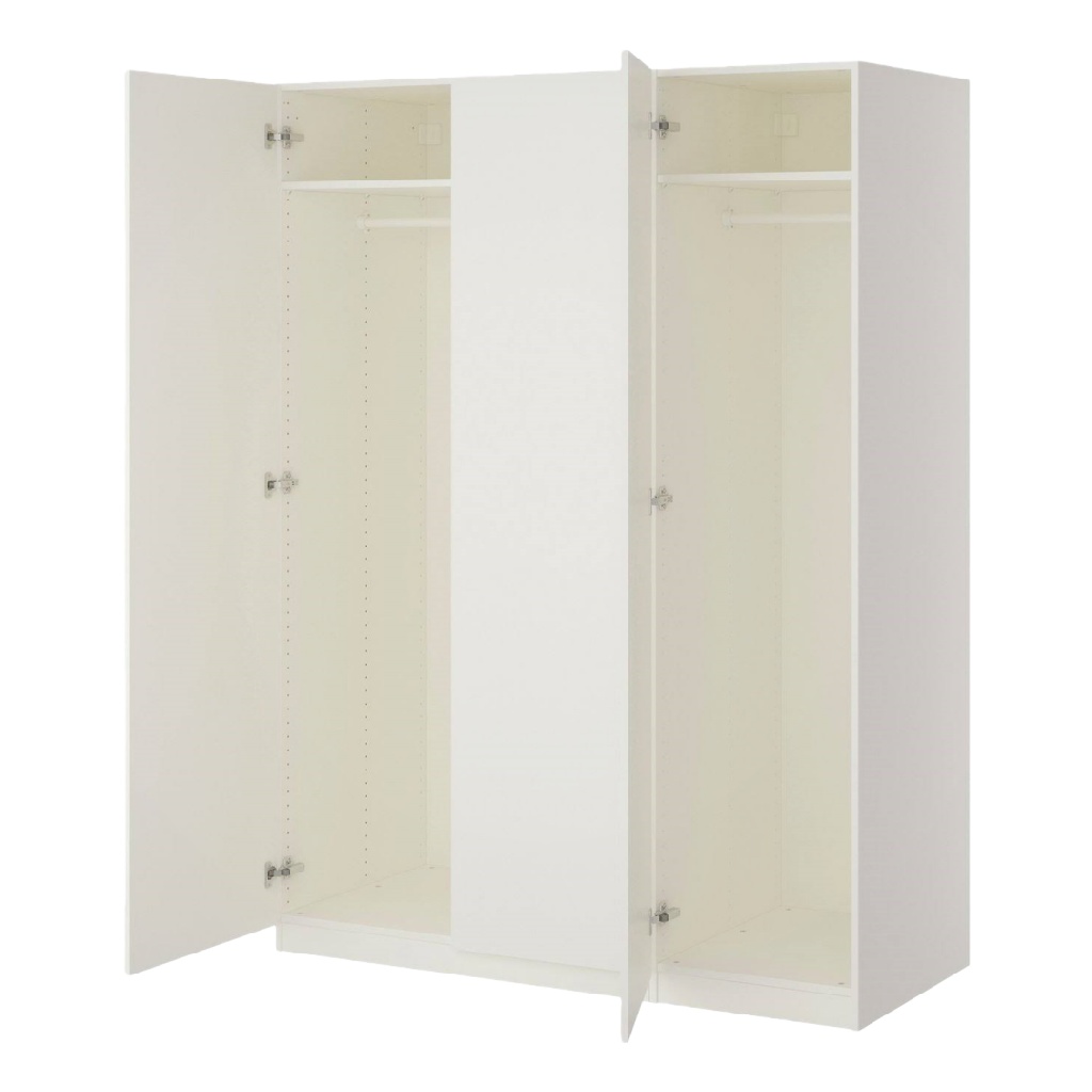 Armoire blanche à 3 portes avec penderie double 150×60×200 cm