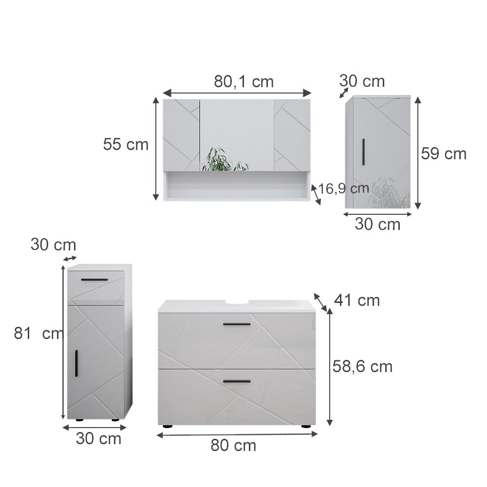 Vicco Badmöbelset Irma Weiß Hochglanz modern 80 cm 30 cm Badezimmerschrank Badschrank Badezimmermöbel Waschtischunterschrank Spiegelschrank Midischrank Hängeschrank Schranktür Schrankschublade