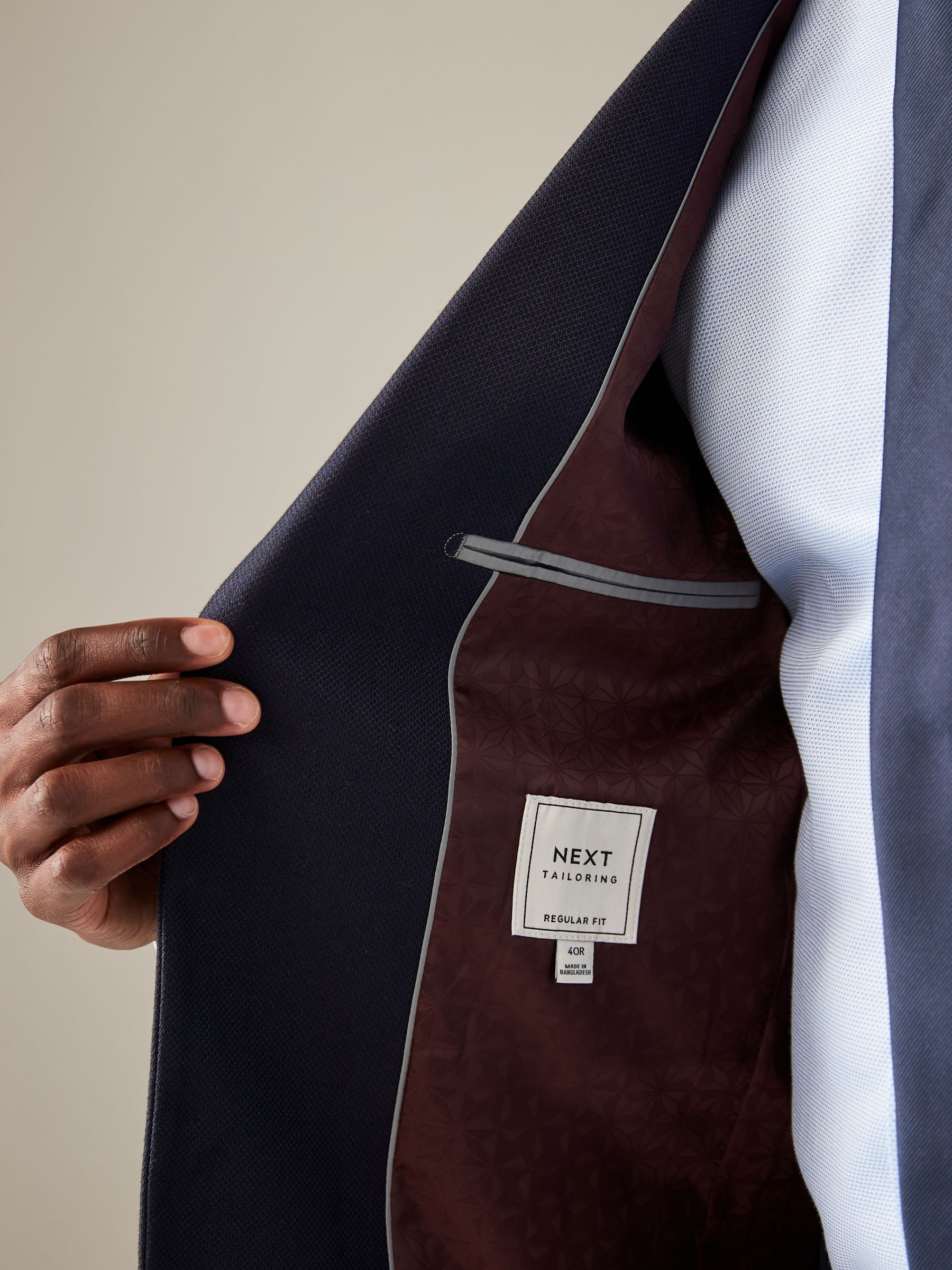Donkerblauw - Normale Pasvorm - Kostuum met textuur: colbert