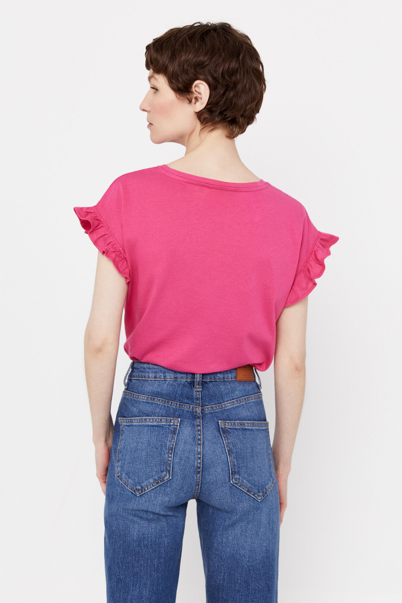 Camiseta com babados - Fúcsia