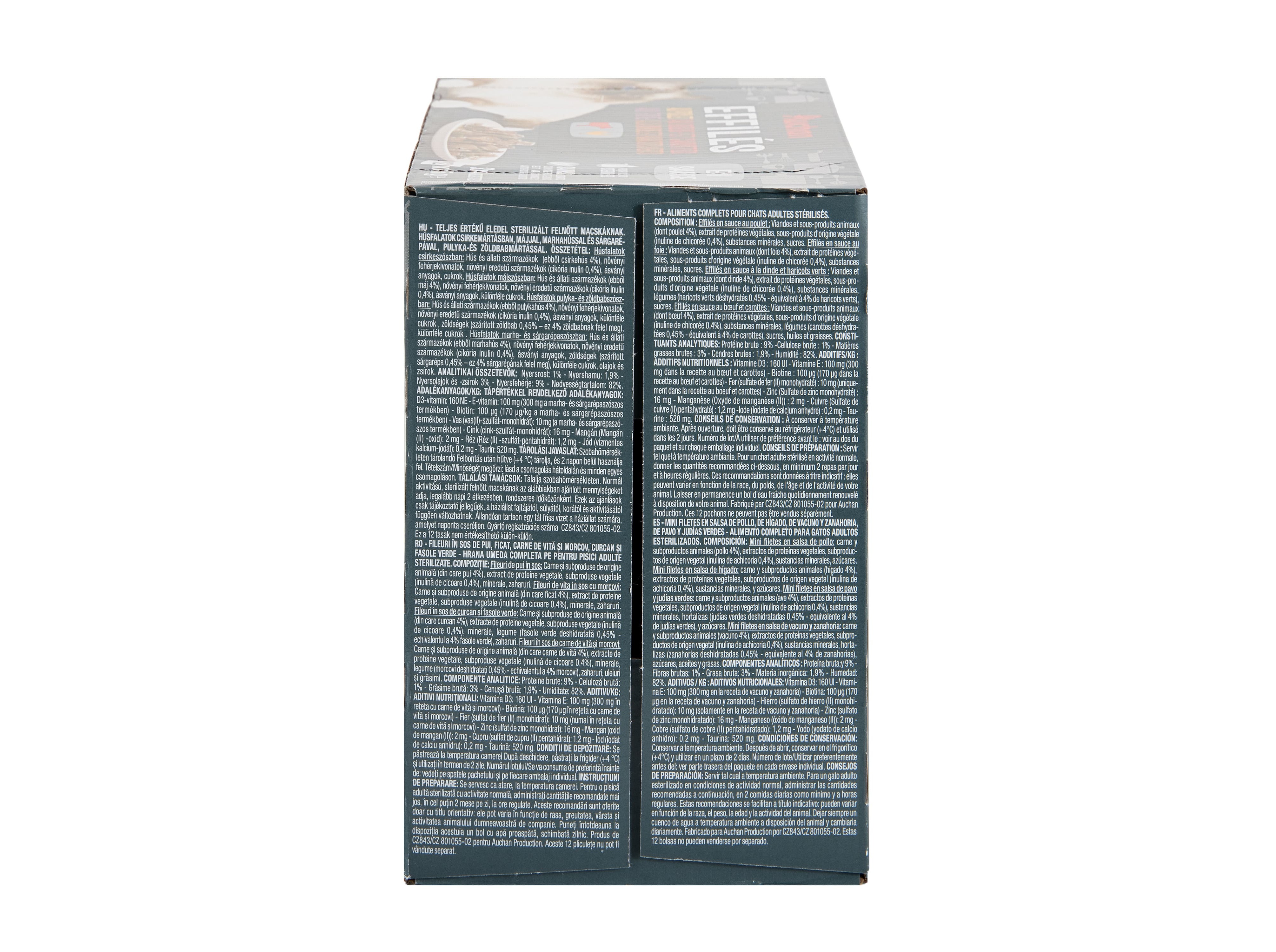 COMIDA HÚMIDA PARA GATO AUCHAN ESTERILIZADO SAQUETAS CARNES 12X85G