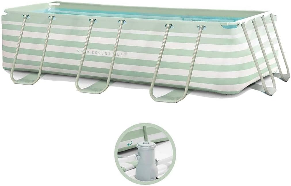 Swim Essentials Aufstellpool - Rahmenpool - Rechteck - Grün/Weiß - 400 x 200 x 75 cm (inklusive Filterpumpe)
