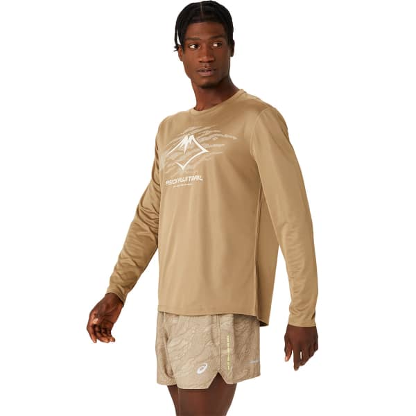 T-shirt running ASICS FUJITRAIL LOGO LS TOP PEPPER/FEATHER GREY/OATMEAL