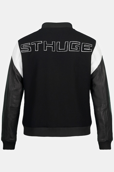 STHUGE College-Bomberjacke, Echt Leder-Ärmel, bis 7 XL
