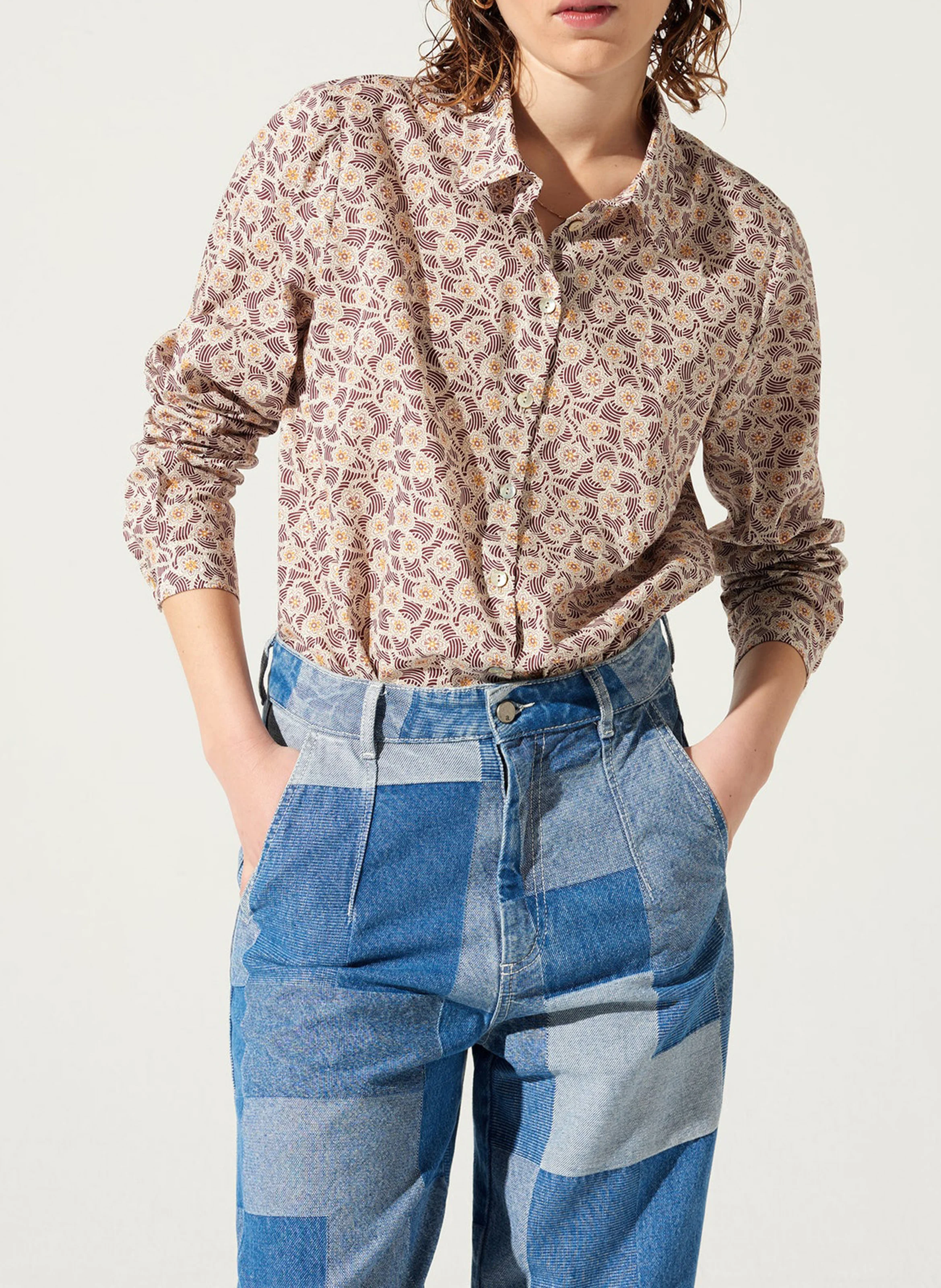 Chemise col classique en coton mélangé | Rouge