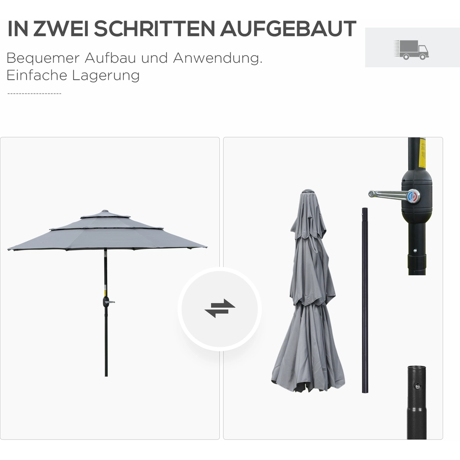 Outsunny Sonnenschirm mit 3-stufigem Dach grau