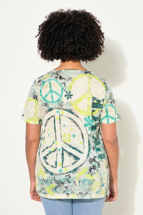 T-Shirt, Peace-Muster, Rundhals, Halbarm