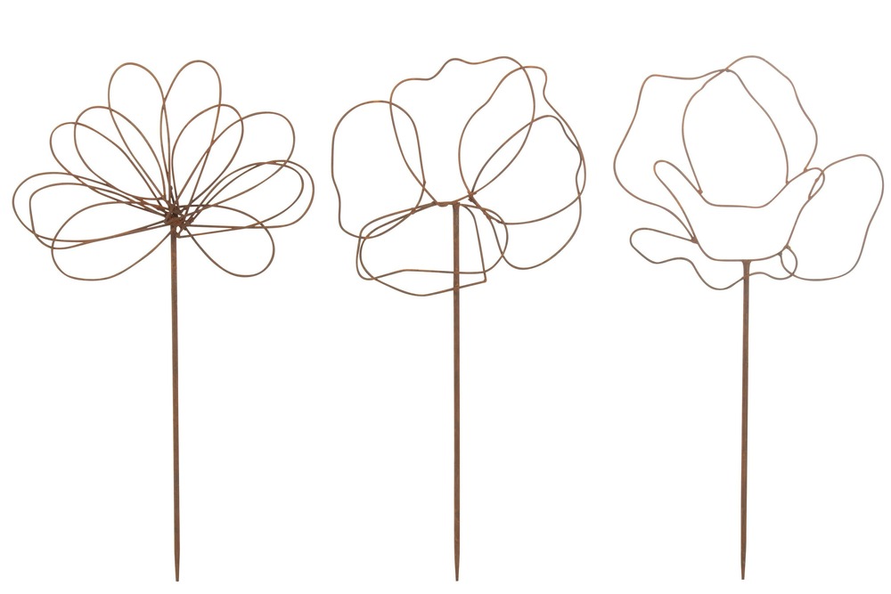 Décoration jardin fleurs avec imitation rouilleille assortiment de 3
