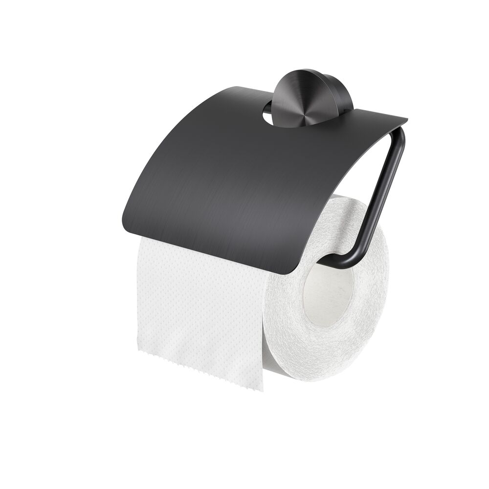 Geesa Opal toiletrolhouder met klep zwart metaal geborsteld