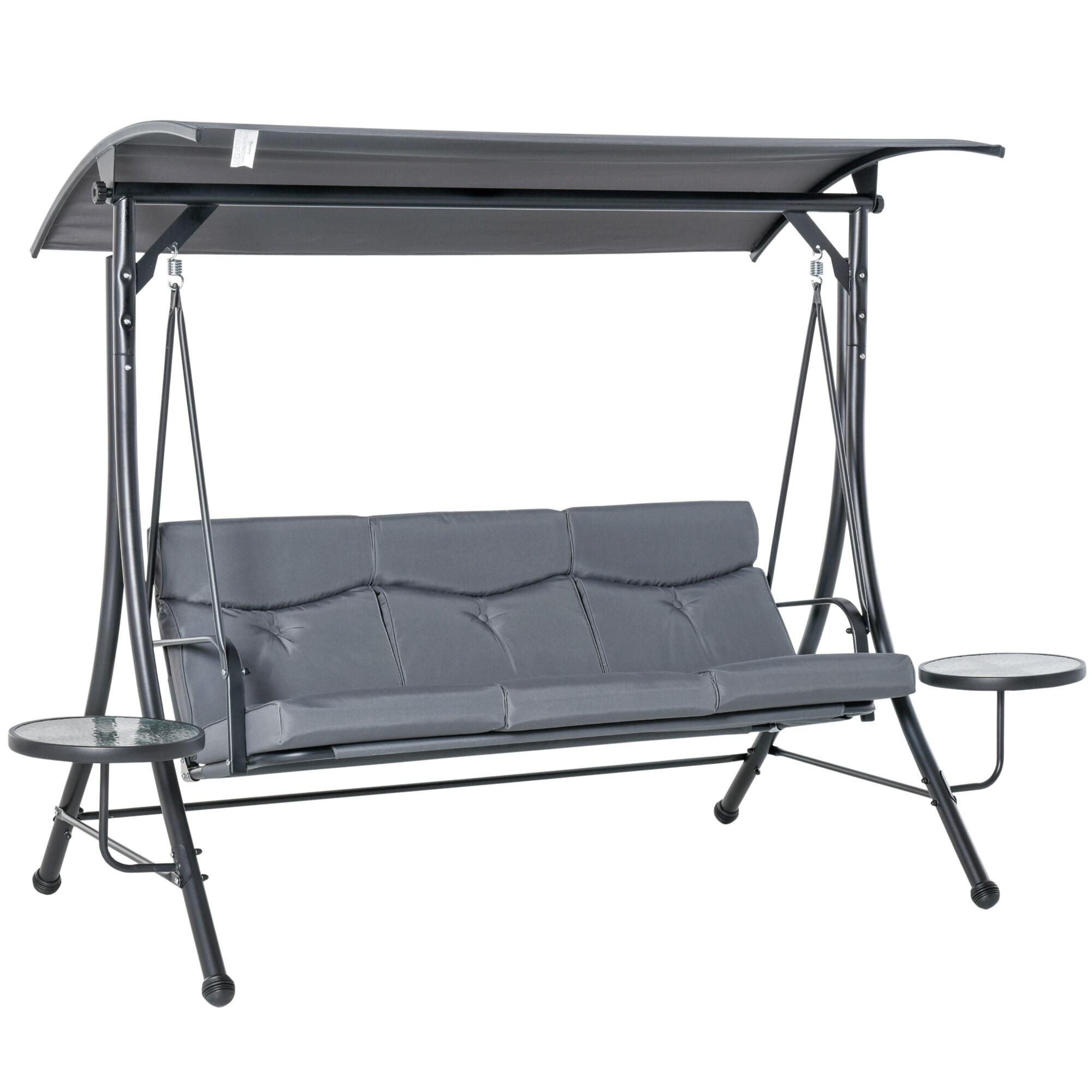 Outsunny 3-Sitzer Hollywoodschaukel mit verstellbarem Sonnendach grau, schwarz 278 x 125 x 177 cm (BxTxH)