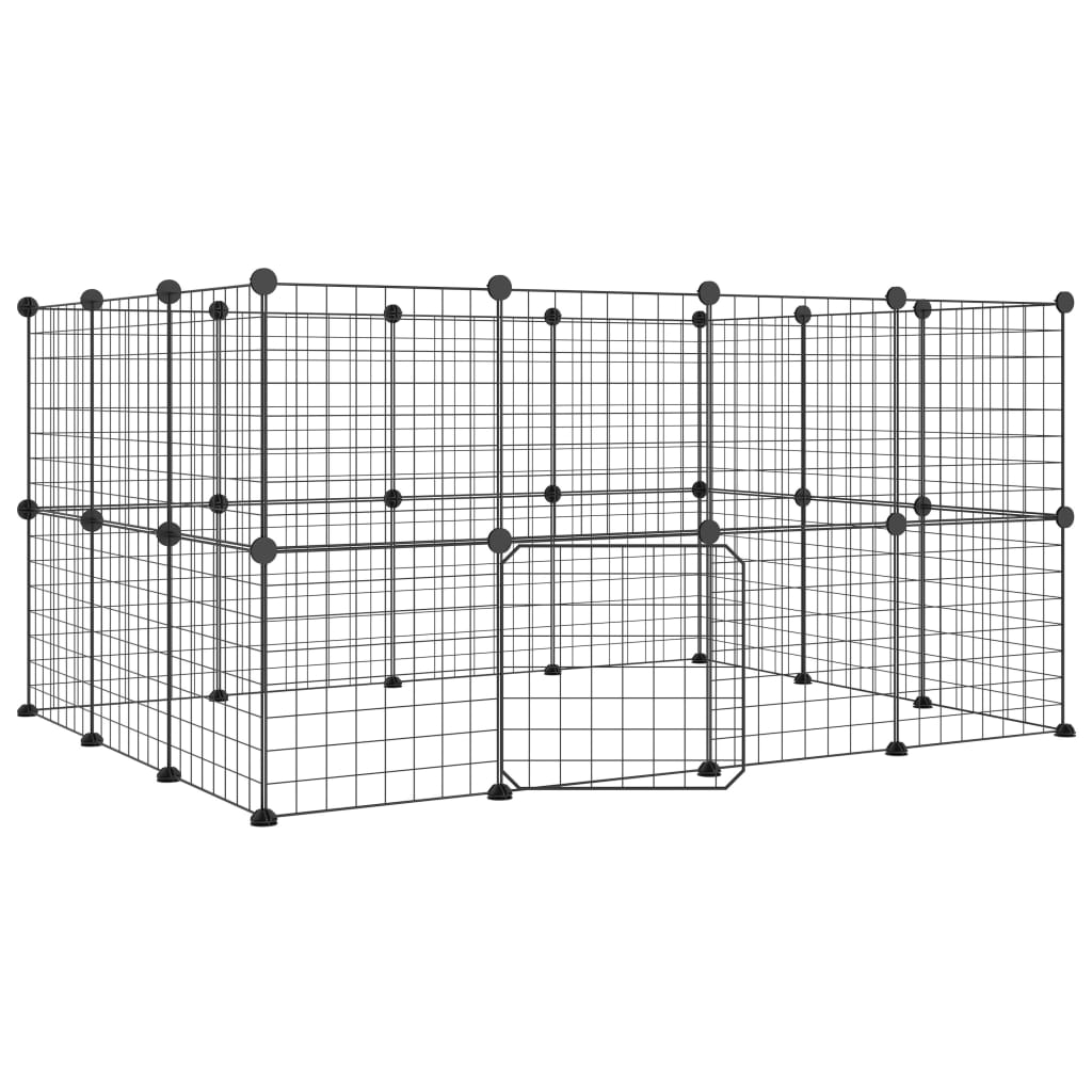 Cage animaux de compagnie à 28 panneaux et porte noir 35x35 cm