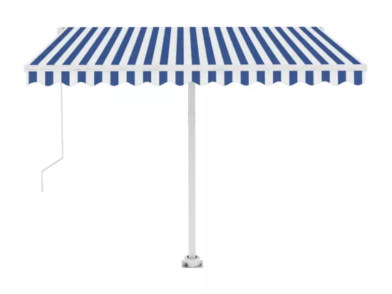 Auvent automatique capteur de vent/LED 300x250 cm Bleu et blanc