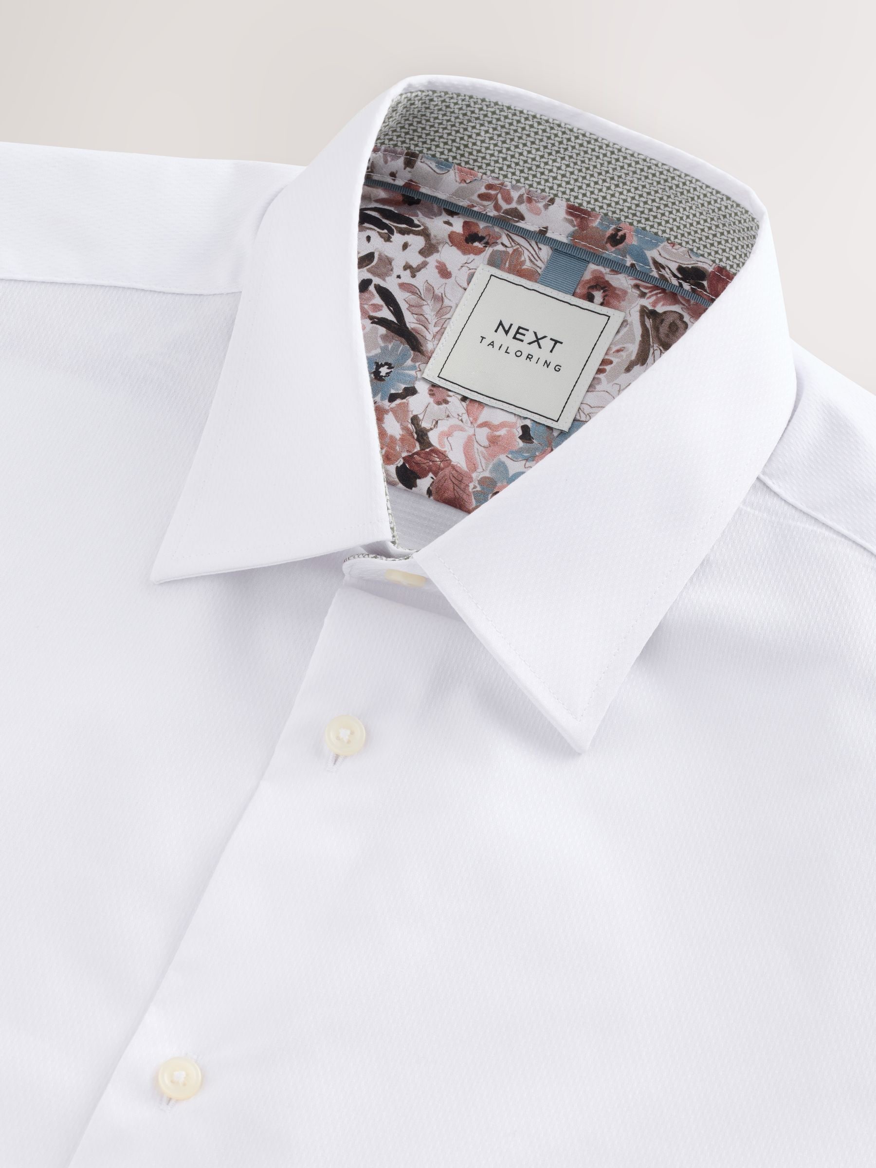 Wit - Slim Fit - Strijkvrij overhemd met textuur en afwerking