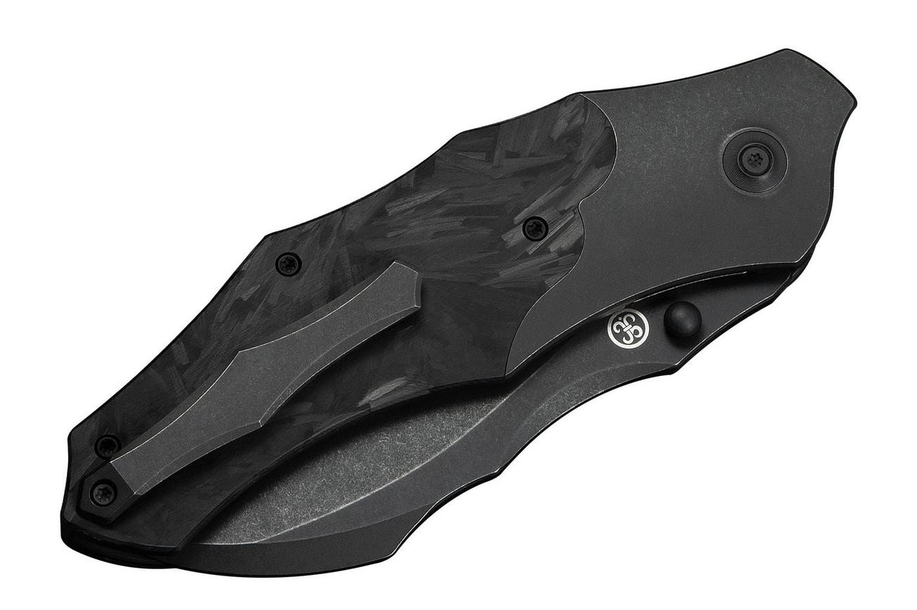 WE Knife Orc Boss WE24042-1 Blackwashed CPM 20CV, Black Titanium Shredded Carbon Inlay, zakmes, Grant Chambers design