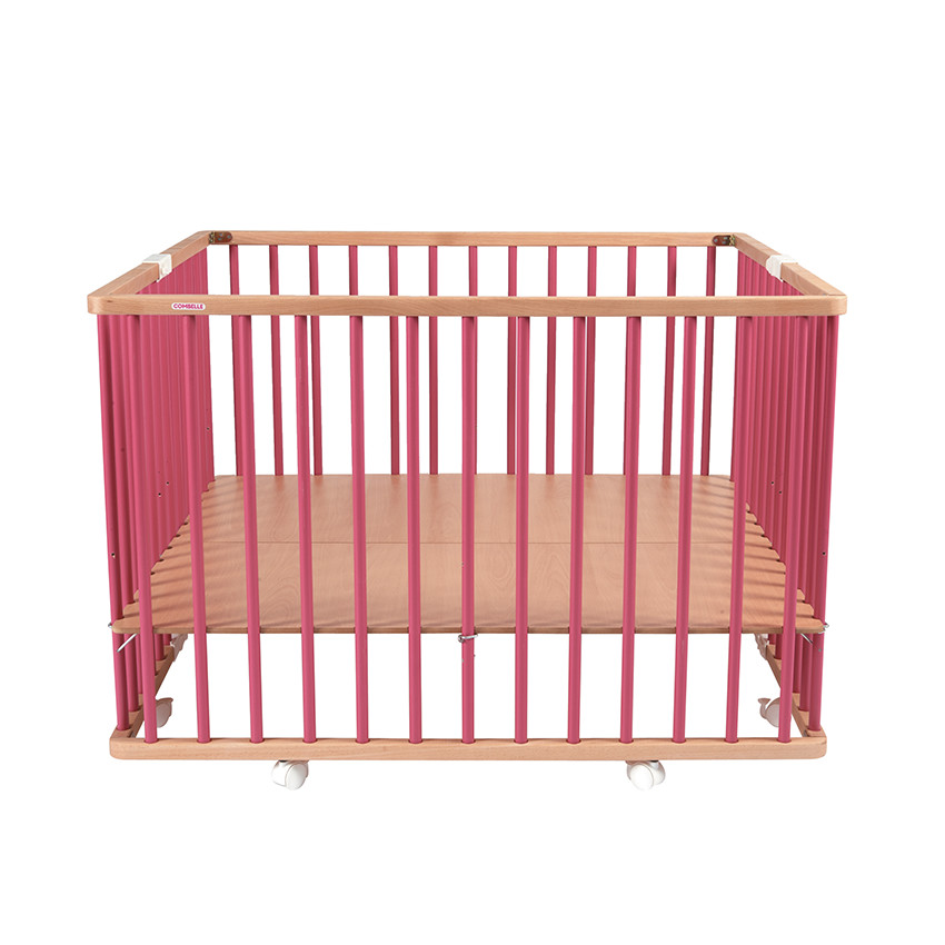 Parc pliant évolutif Gaby fuchsia/bois naturel