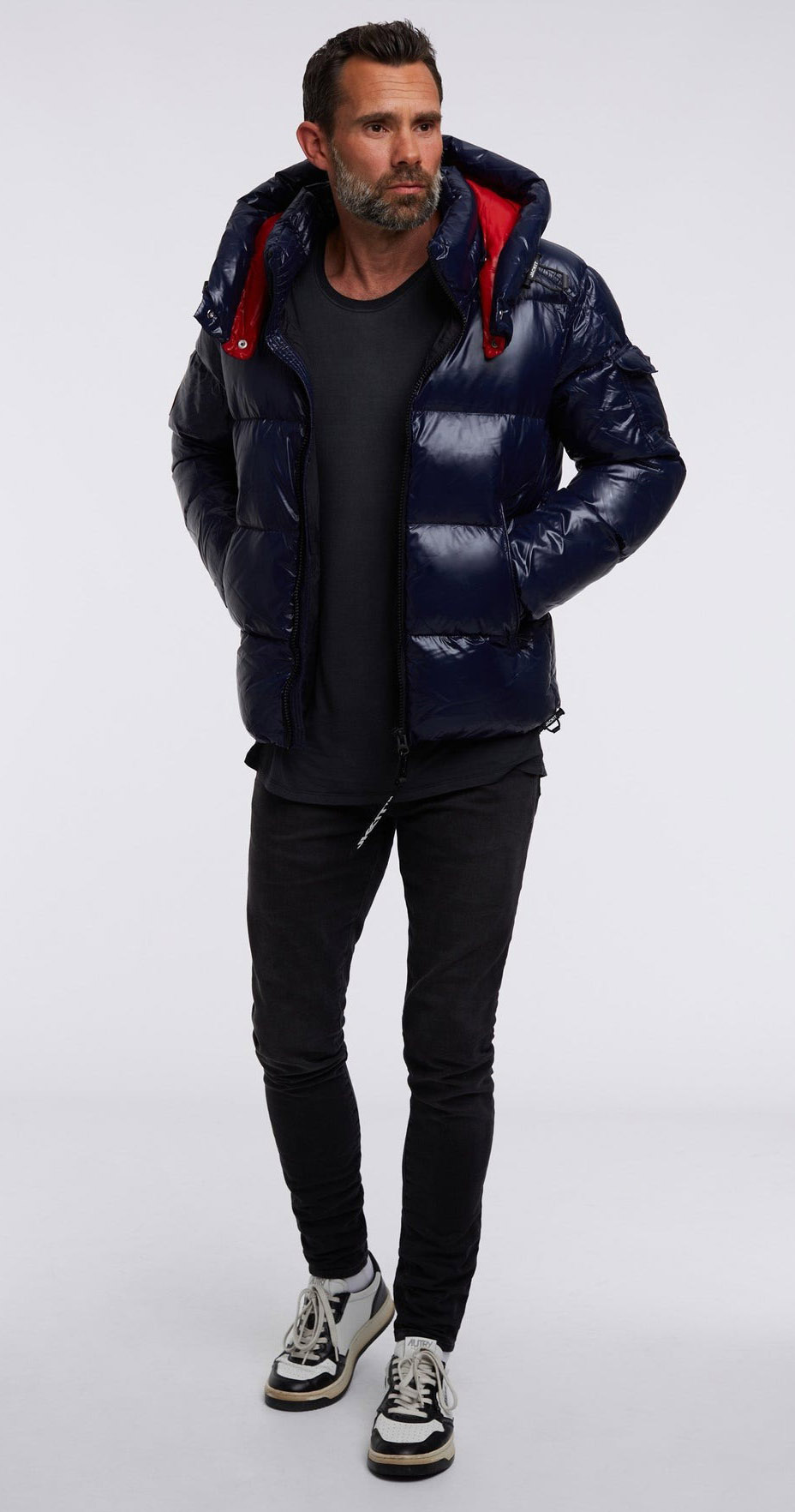 EZ Puffer Hooded Jacket Herre Ink Blue/Hyper Red