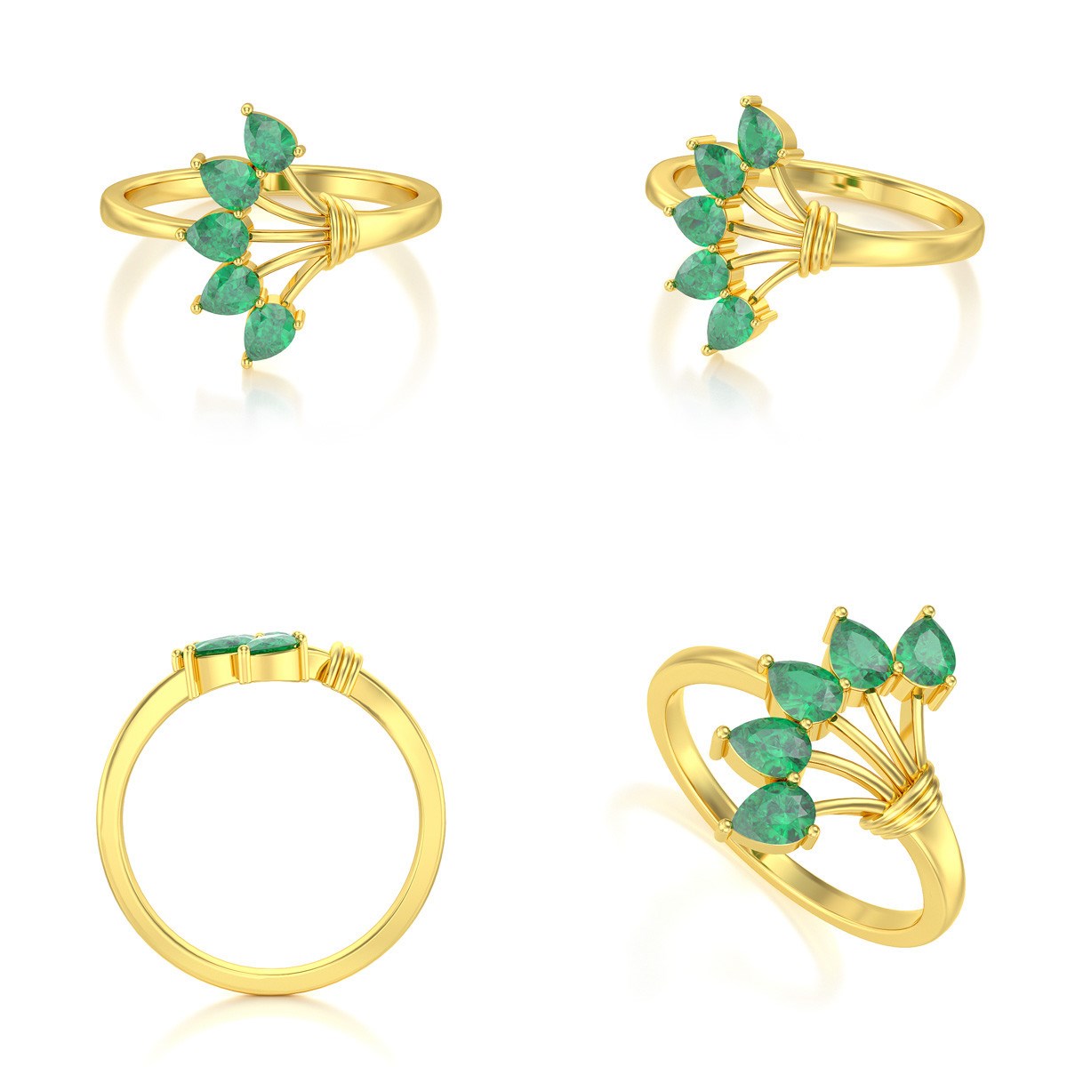 Bague ADEN Or 585 Jaune Emeraude 2.65grs