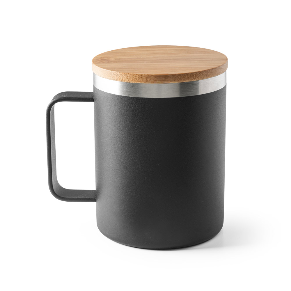 hi!dea 94276 - Mug en acier inoxydable recyclé à 90% avec couvercle en bambou 420 mL