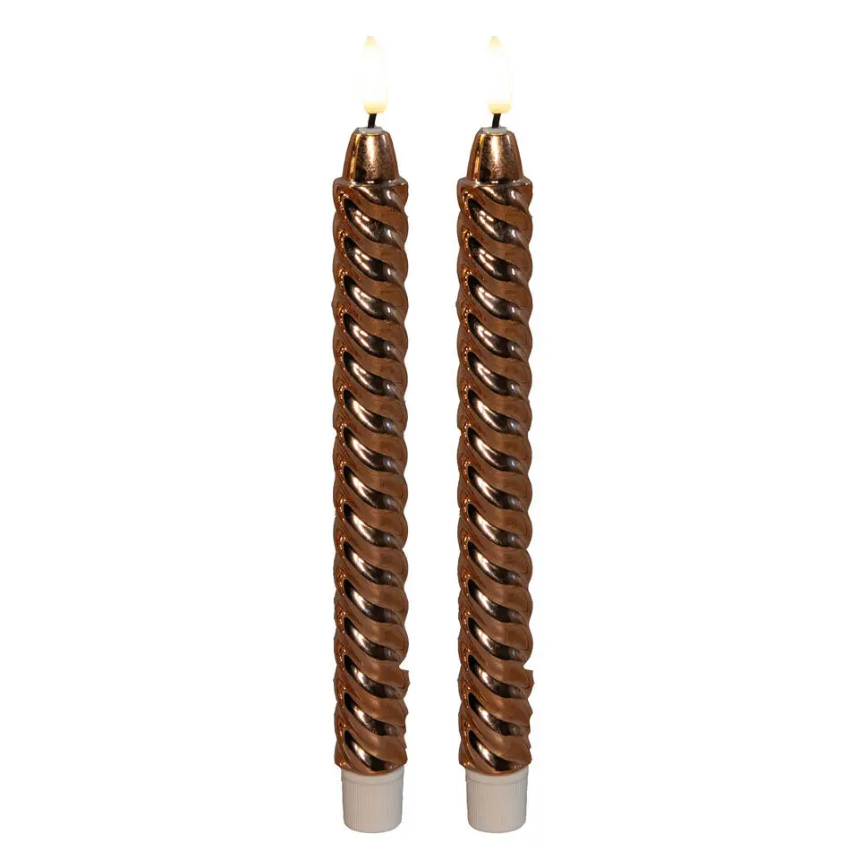 Anna's Collection LED dinerkaarsen - 2x -koper - 25 cm - swirl