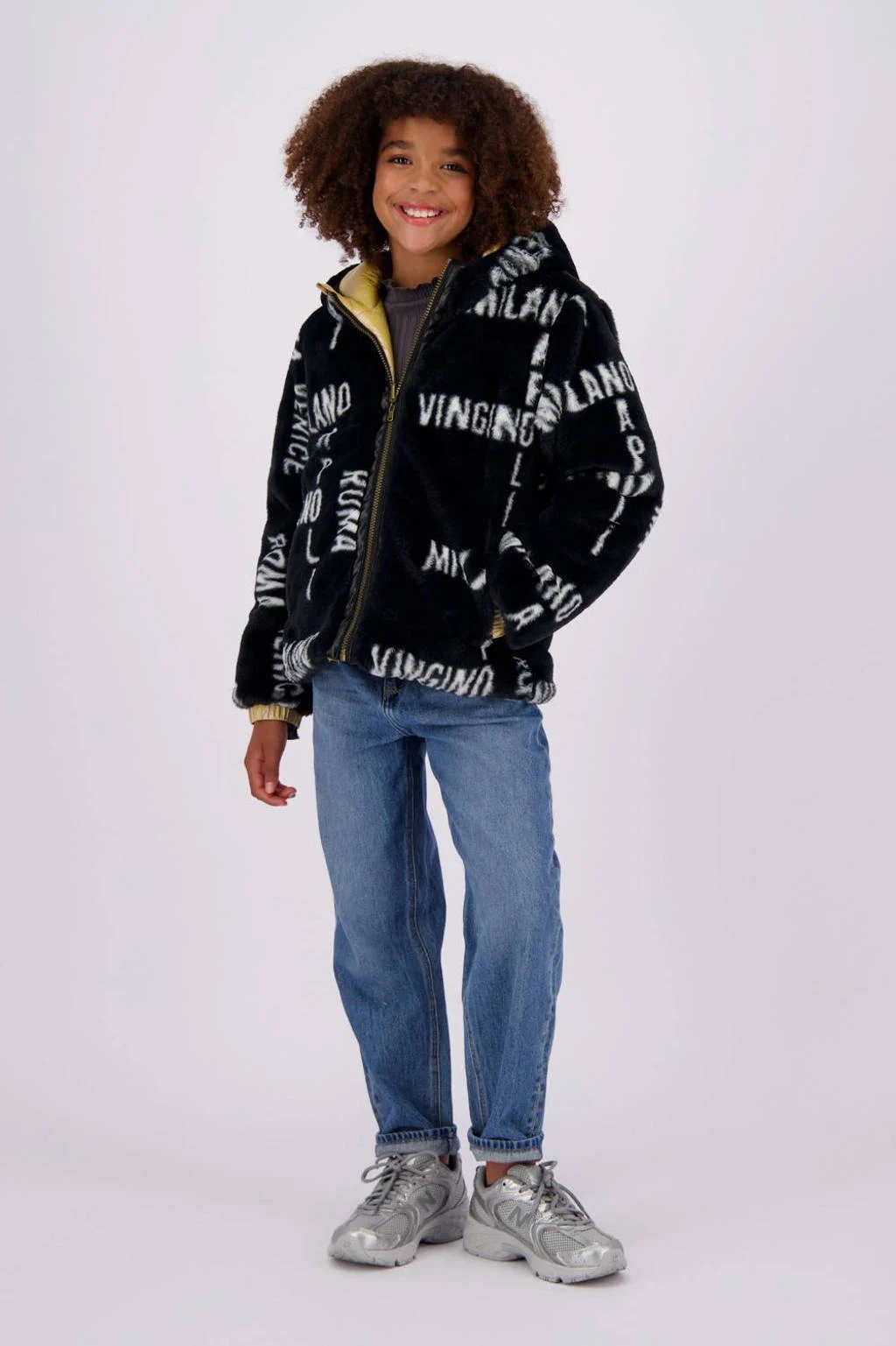 Vingino reversible gewatteerde imitatiebont winterjas Tabra goud/zwart/wit