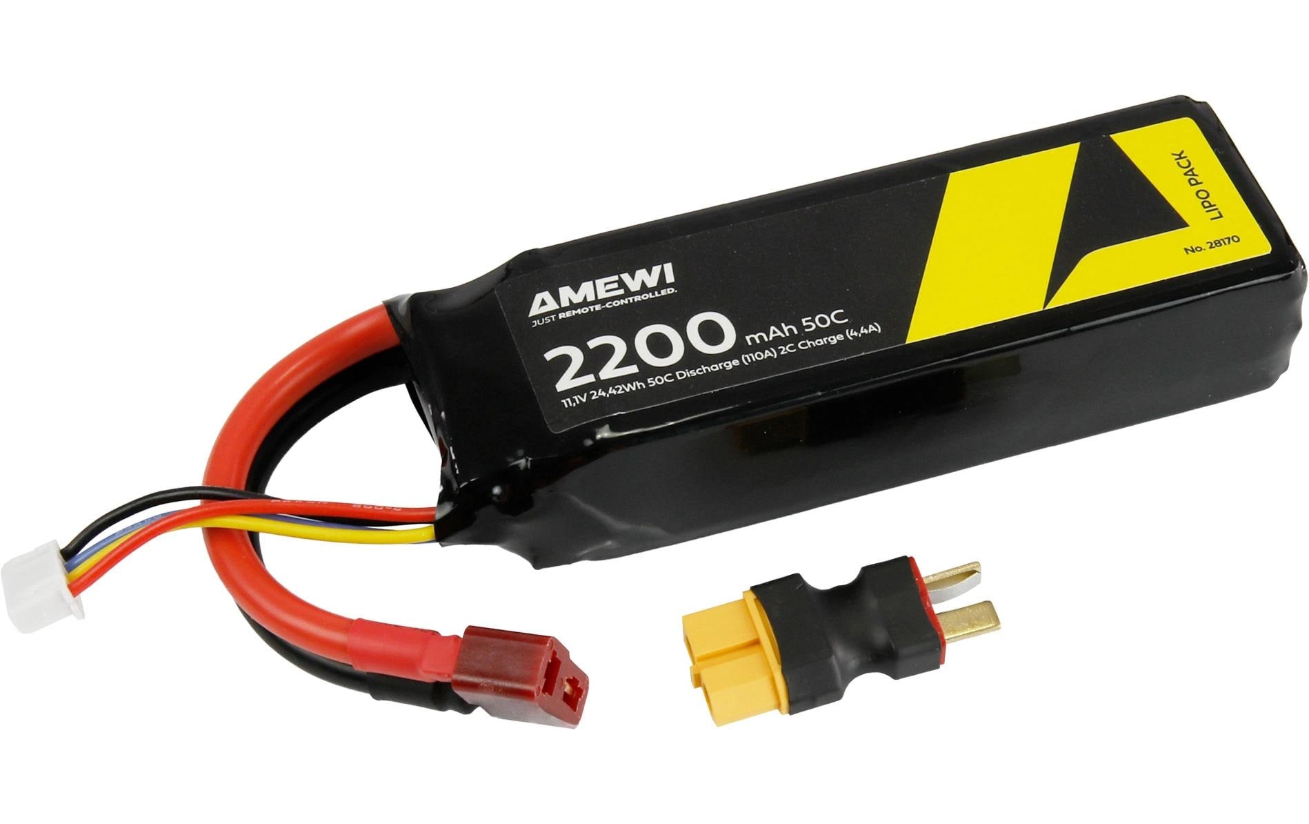 RC-Akku LiPo 3S 11.1 V 2200 mAh 50C Inkl. Adapter T-PlugLeistungsstarker Akku mit T-Stecker für RC-Modelle