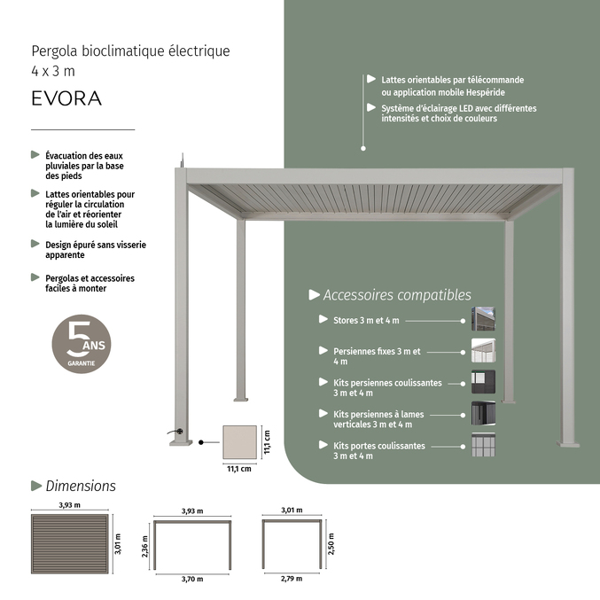 Pergola électrique bioclimatique autoportante EVORA Argile