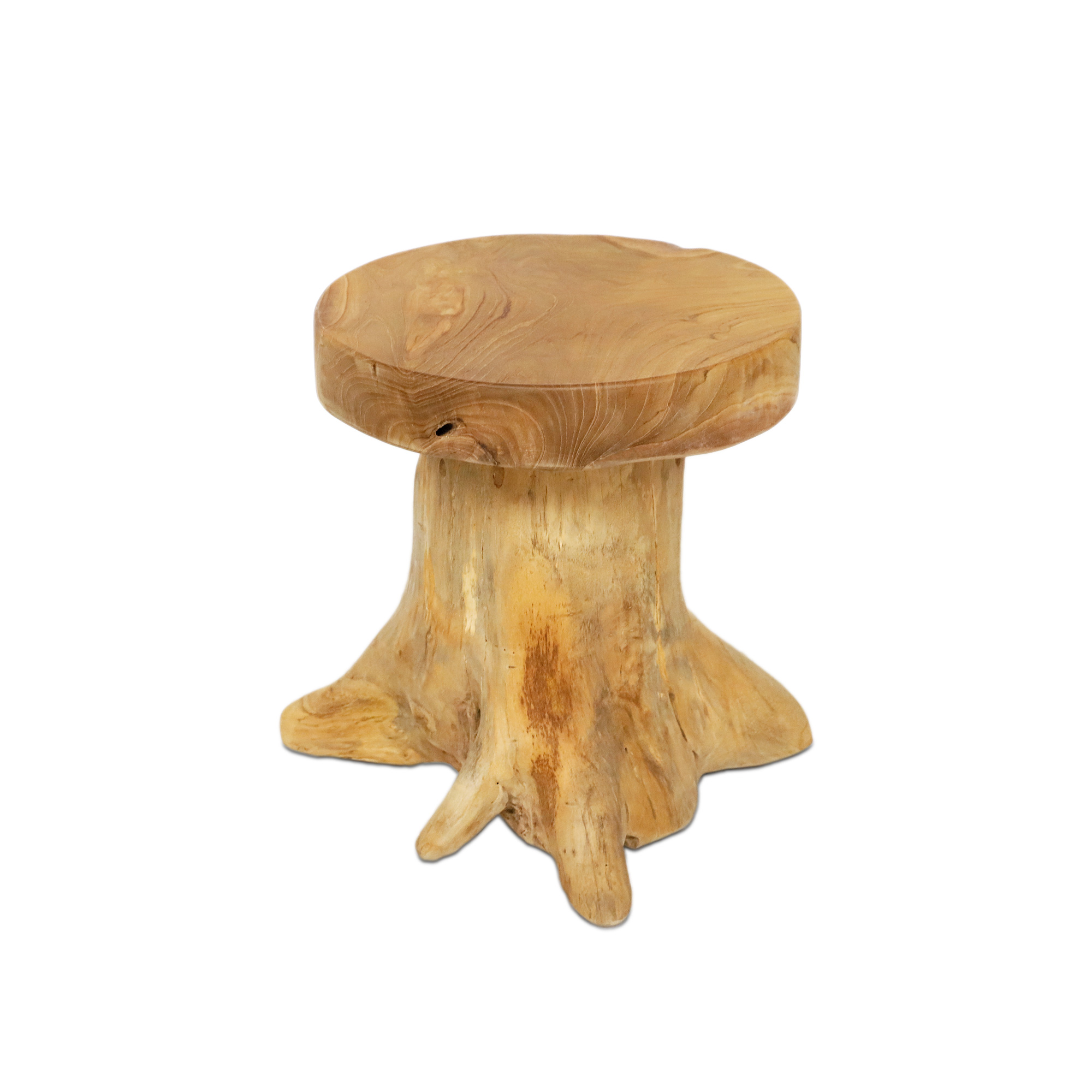 Teak-Hocker mit Wurzelholz-Fuß, natur, H 45 cm, Ø 39 cm von fischer's lagerhaus
