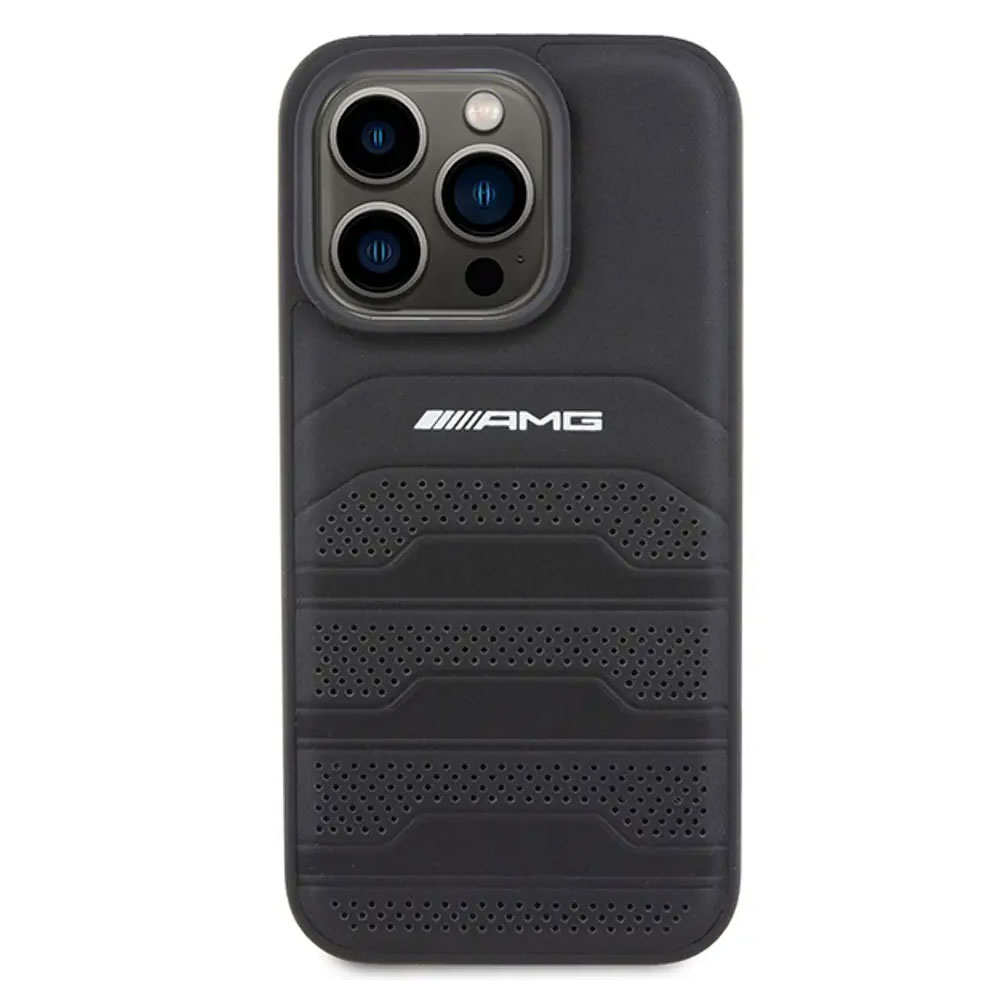 iPhone 14 Pro Max Echtleder Hardcase Hülle Debossed (AMHCP14XGSEBK) - Schwarz