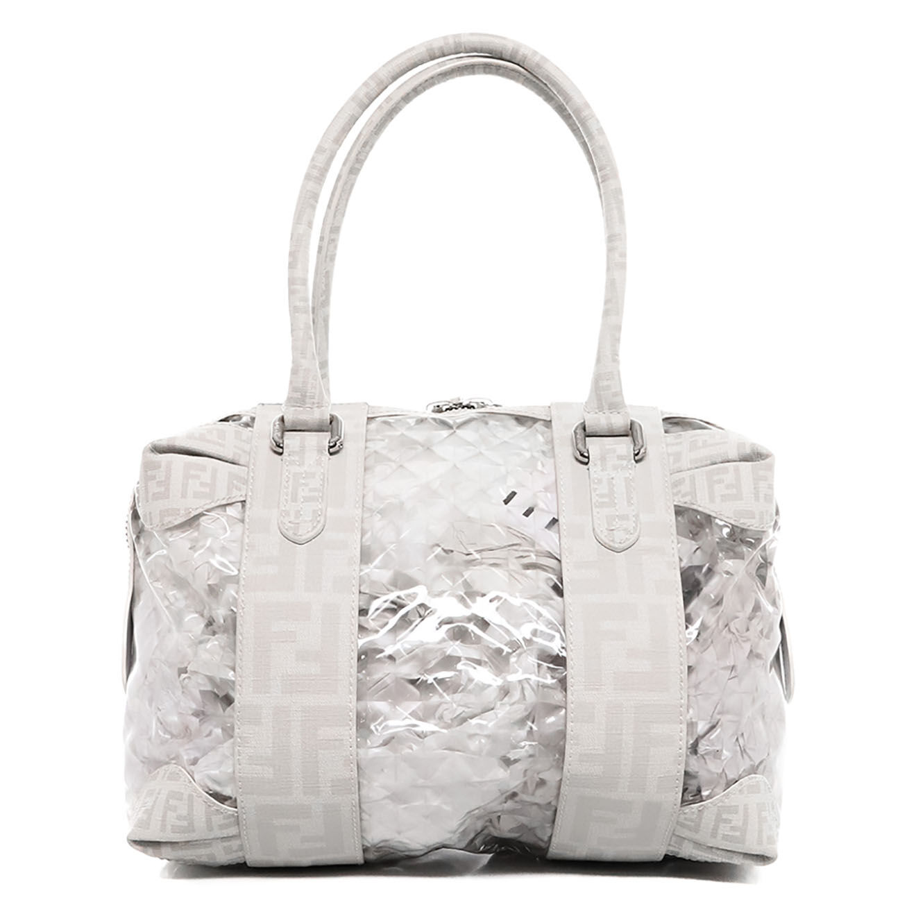 Fendi Sac bowling Vintage Transparent & Toile Monogramme blanc - Très bon état - L.25 cm