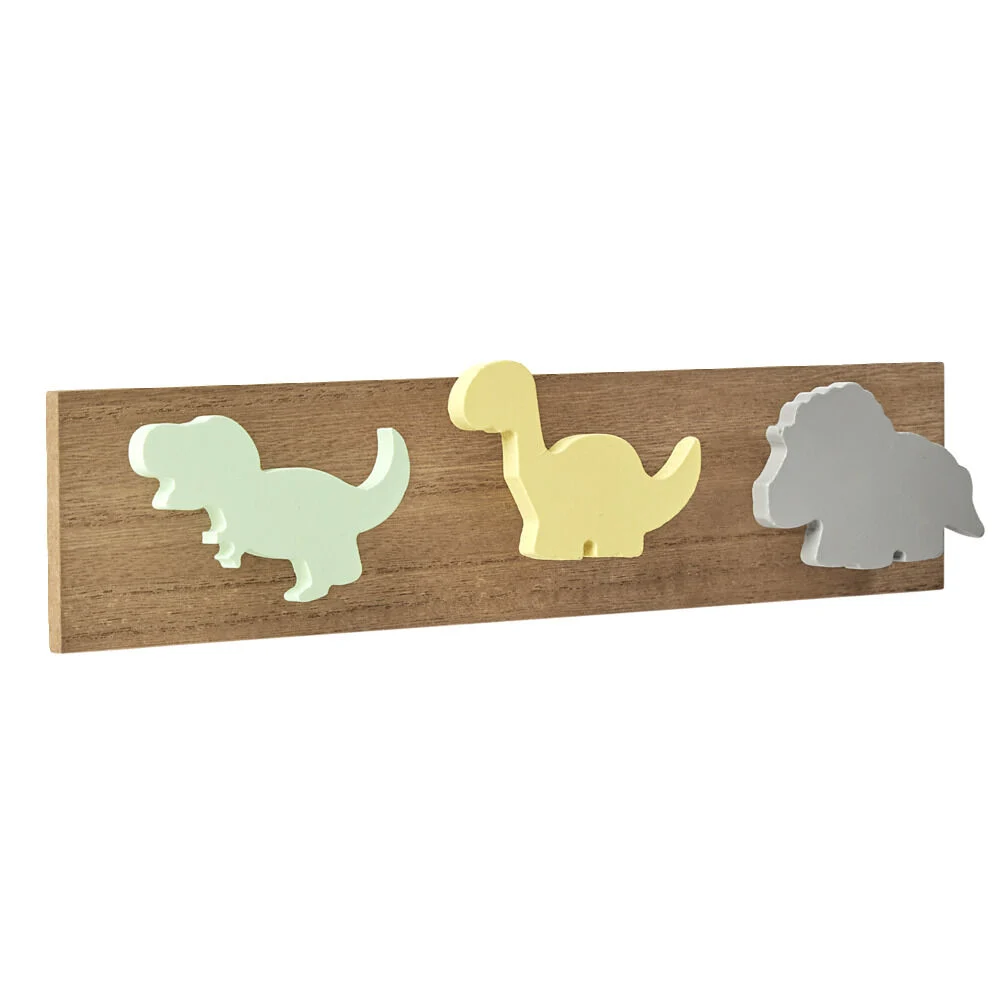 Patère bois 3 têtes enfant dinosaure 30x7xH4cm
