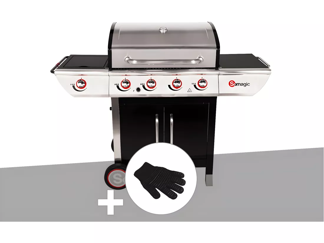 Barbecue à gaz avec chariot Manhattan 450GPI + plancha + Gant de protection