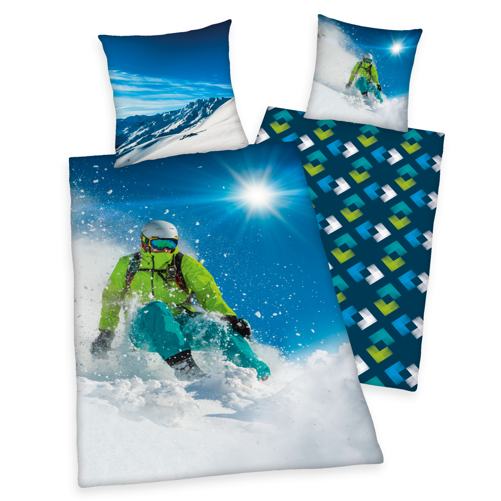Renforce-Bettwäsche - Skifahrer - bunt - 135x200 cm