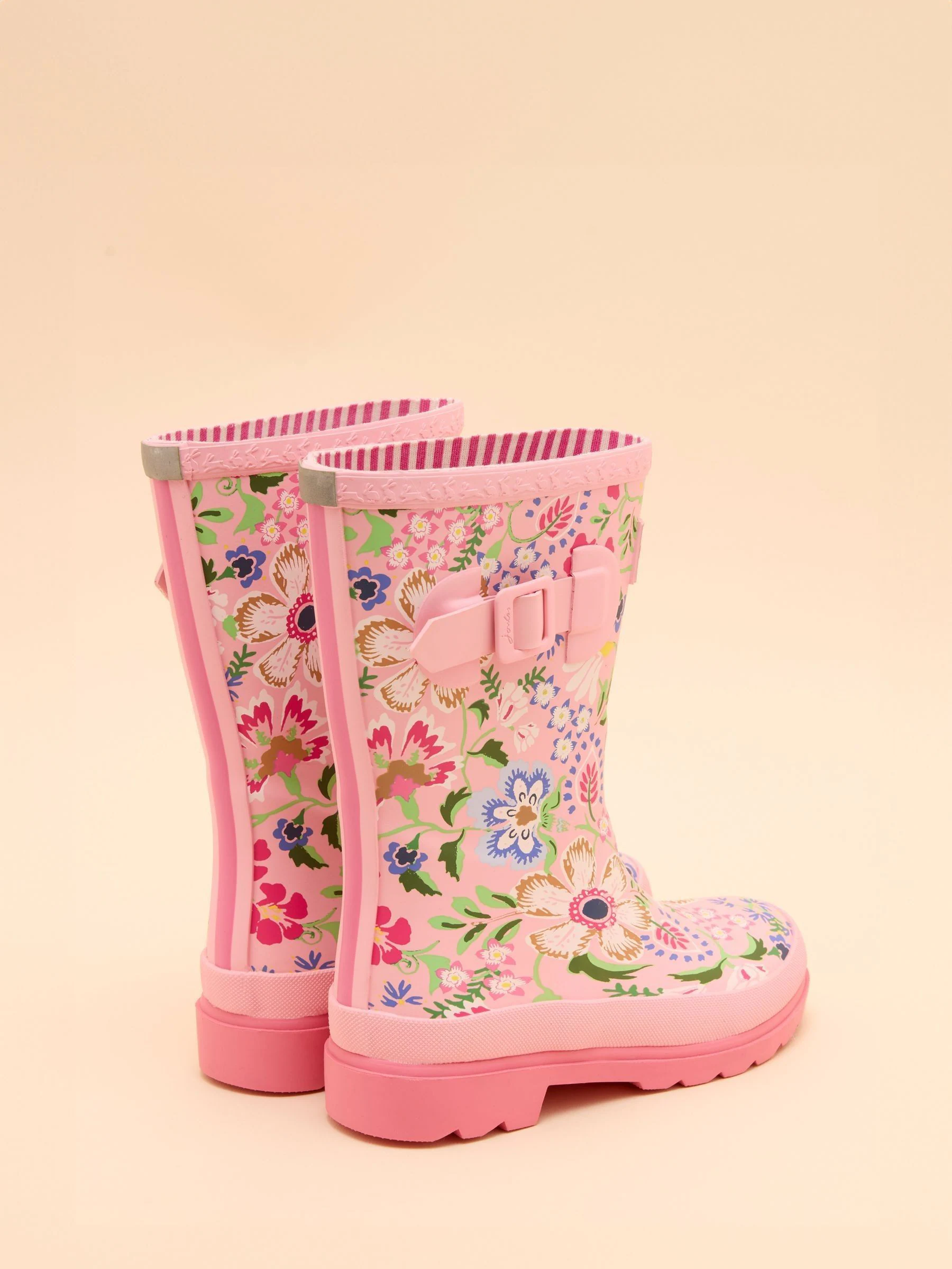 Roze bloemen - Joules kinderregenlaarzen met print