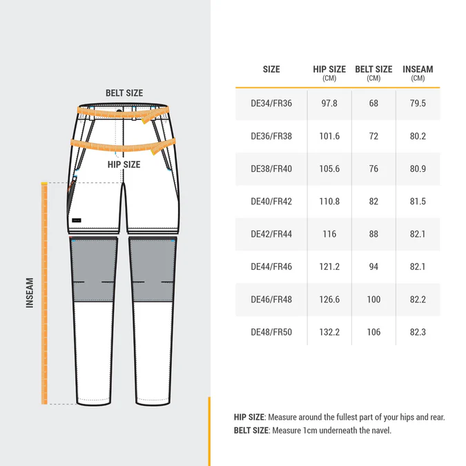 Decathlon Forclaz - Calça de caminhada feminina Forclaz MT100 2 em 1 com zíper