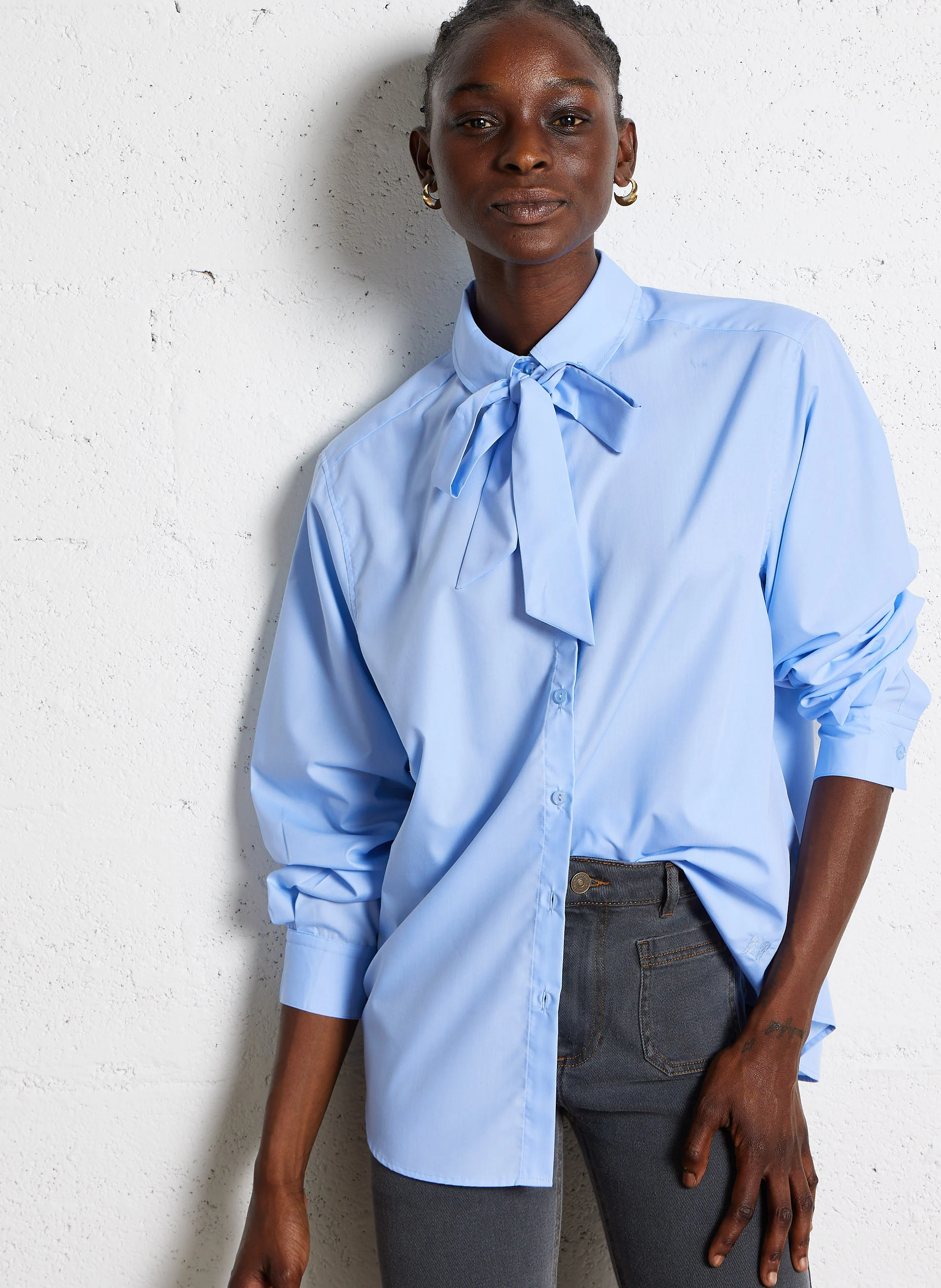 CLINT - Chemise droite col classique en coton mélangé | Bleu