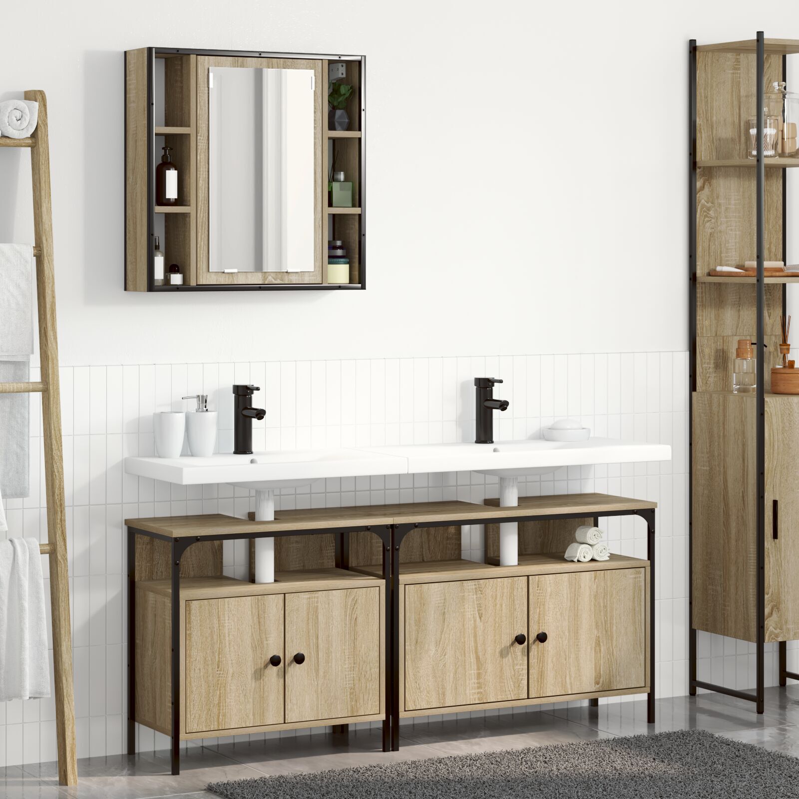 vidaXL Badkamerkastenset 3-delig Sonoma eiken 80 x 30 x 60 cm