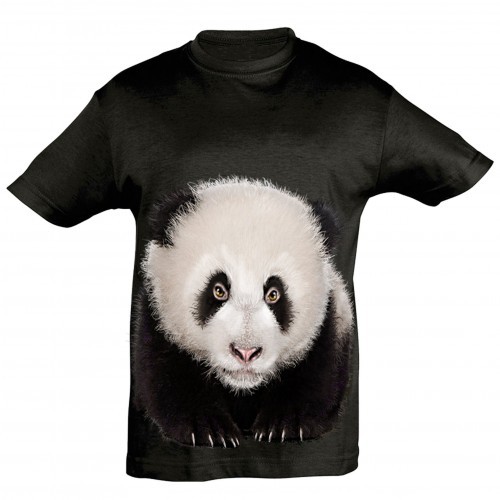 Camiseta infantil Ralf Nature com estampa de panda bebê, preta.
