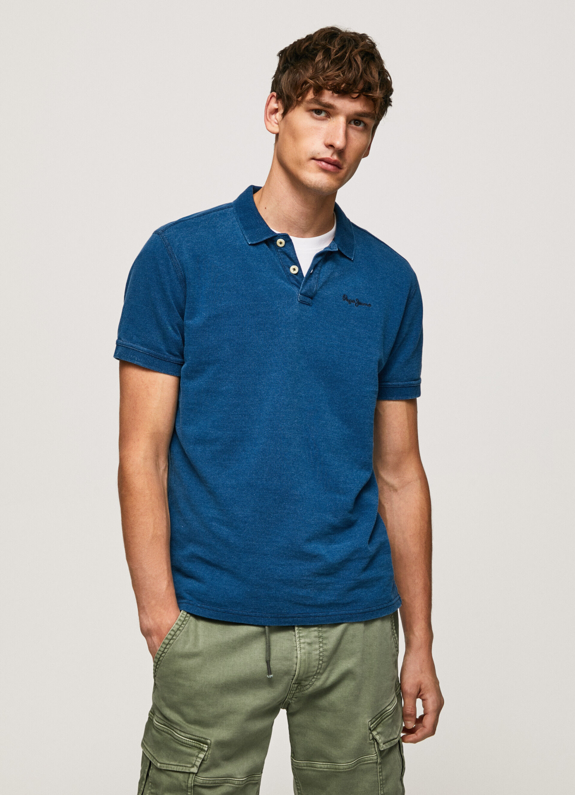 Camisa polo de algodão com efeito vertiginoso - azul índigo