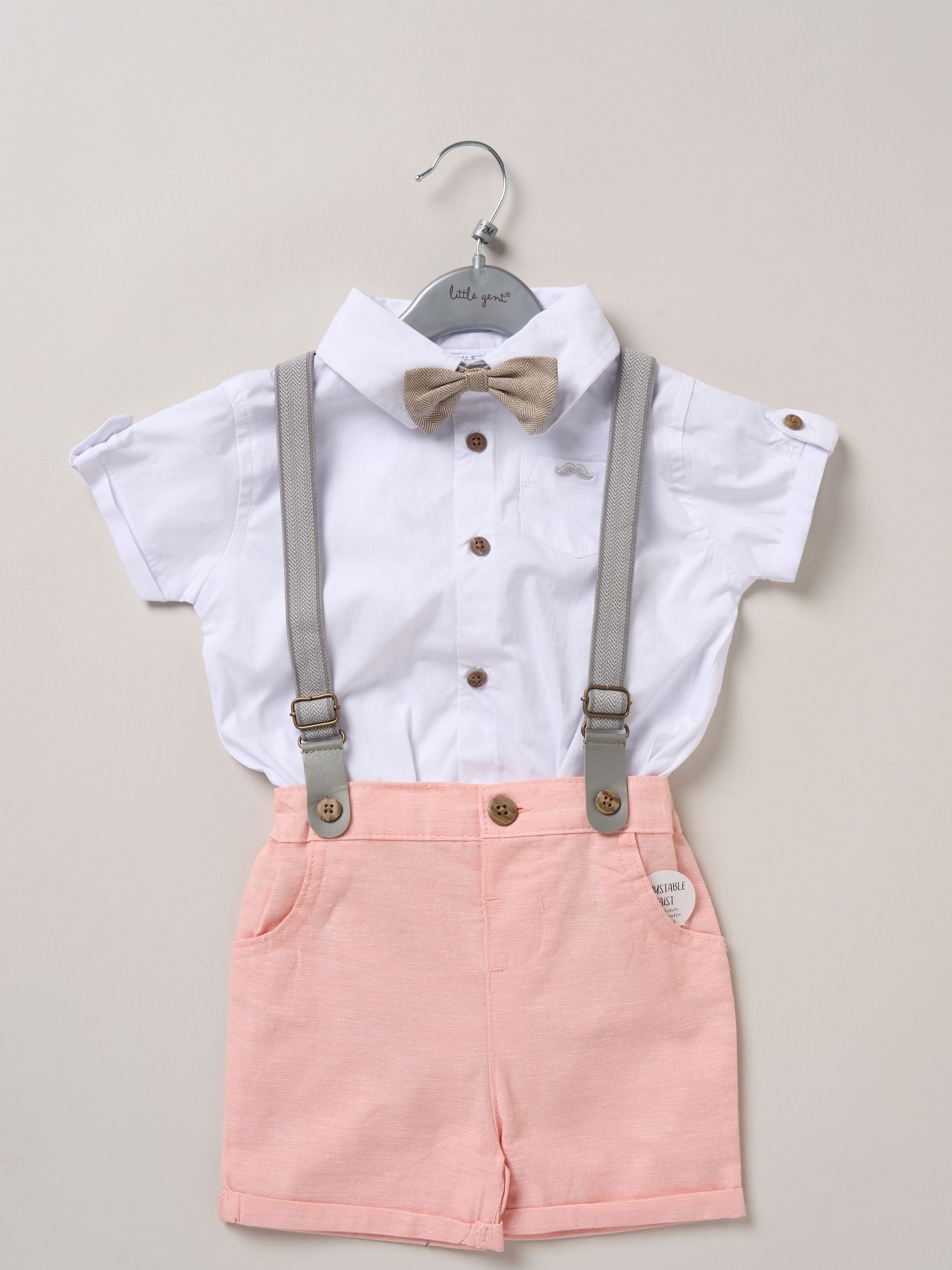 Roze - Little Gent bodysuit-overhemd, korte broek en bretels outfitset