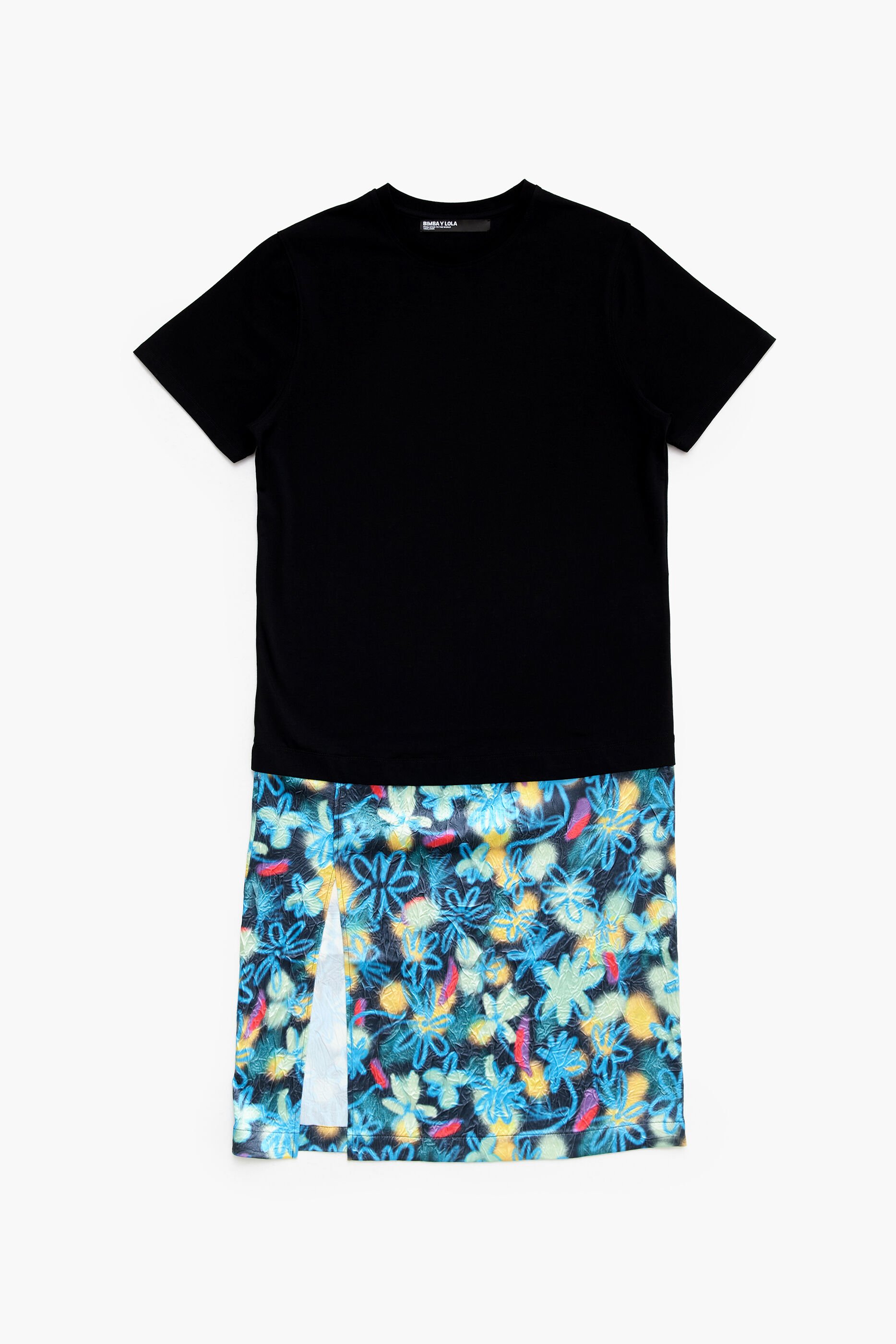 Vestido midi camiseta com estampa floral grafite azul