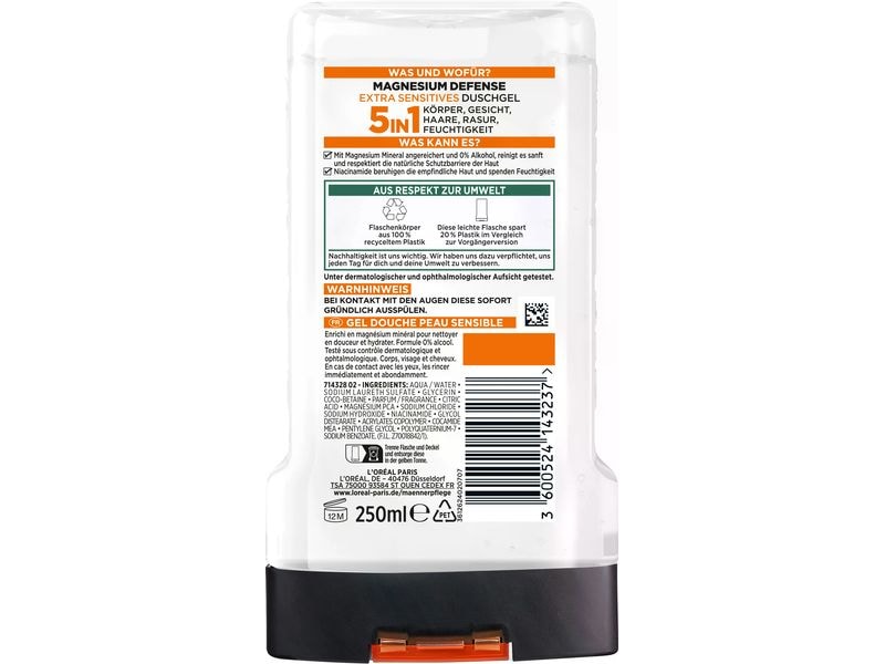 L'Oréal Men Expert Duschgel Magnesium Defense Extra Sensiti Pflegedusche stärkt die Schutzbarriere der sensiblen Männerhaut