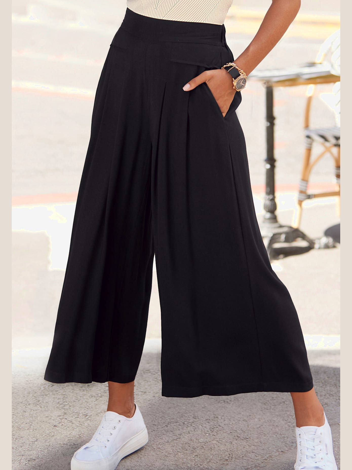 Jupe culotte large ceinture avec élastique au dos